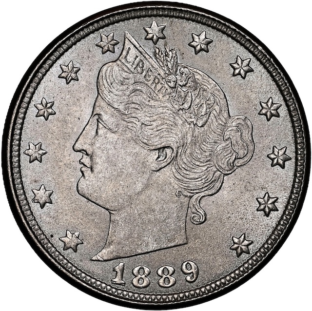 1889 Liberty Nickel RPD FS-301 repunched date showing secondary digit impressions