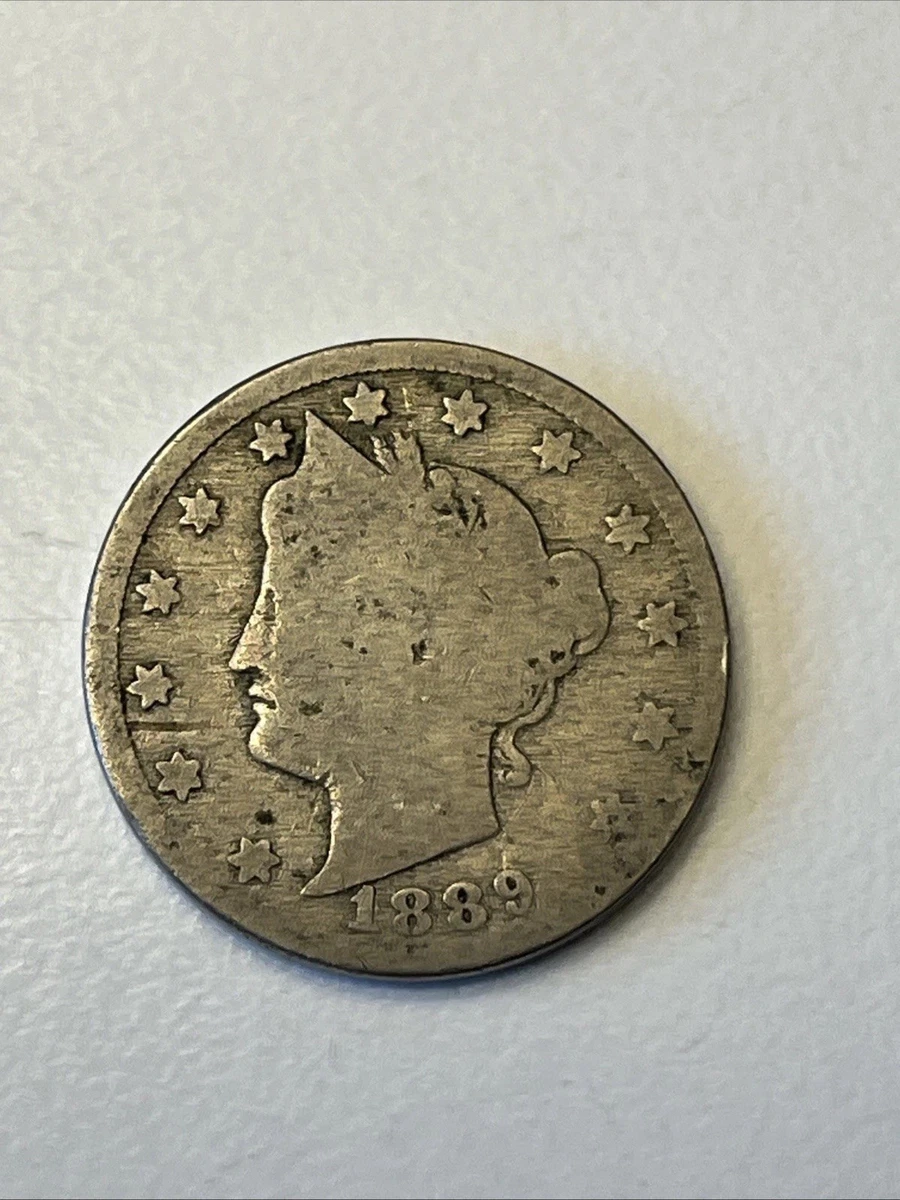 1889 Liberty Nickel full strike showing complete radial lines in obverse stars and full corn ear on reverse wreath