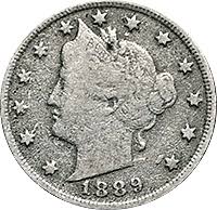1889 Liberty Nickel weak strike die state variety showing flat stars and incomplete corn ear