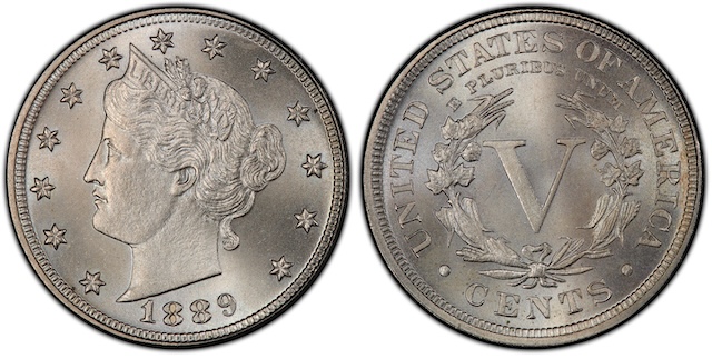 Philadelphia Mint historical photo circa 1889 or group of 1889 Liberty Head nickels showing grade range